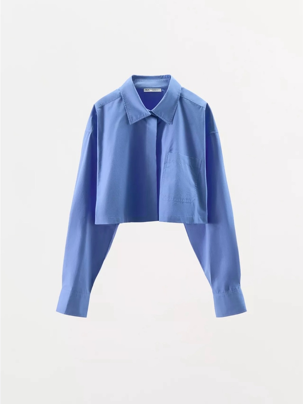 ZARA Cropped Button-Up poplin Shirt in Periwinkle Blue